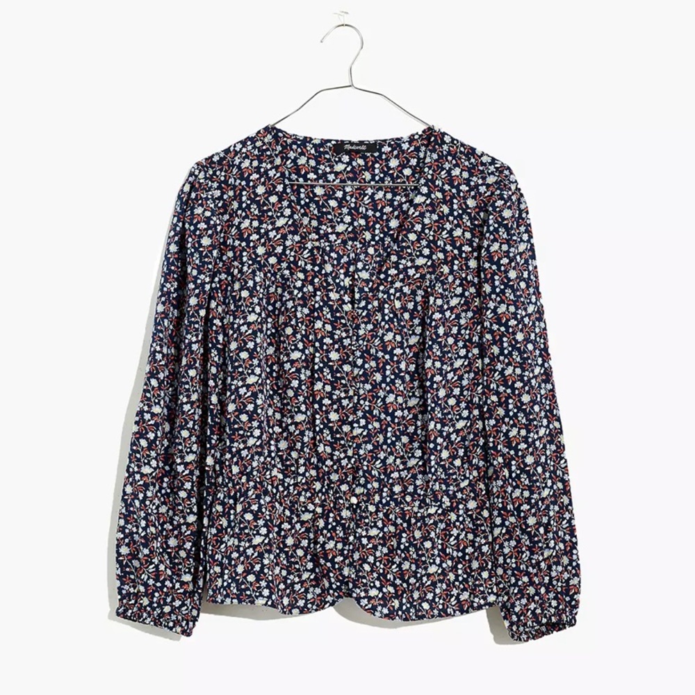 EUC Madewell Silk Button-Front Peplum Top in Harvest Vine XS